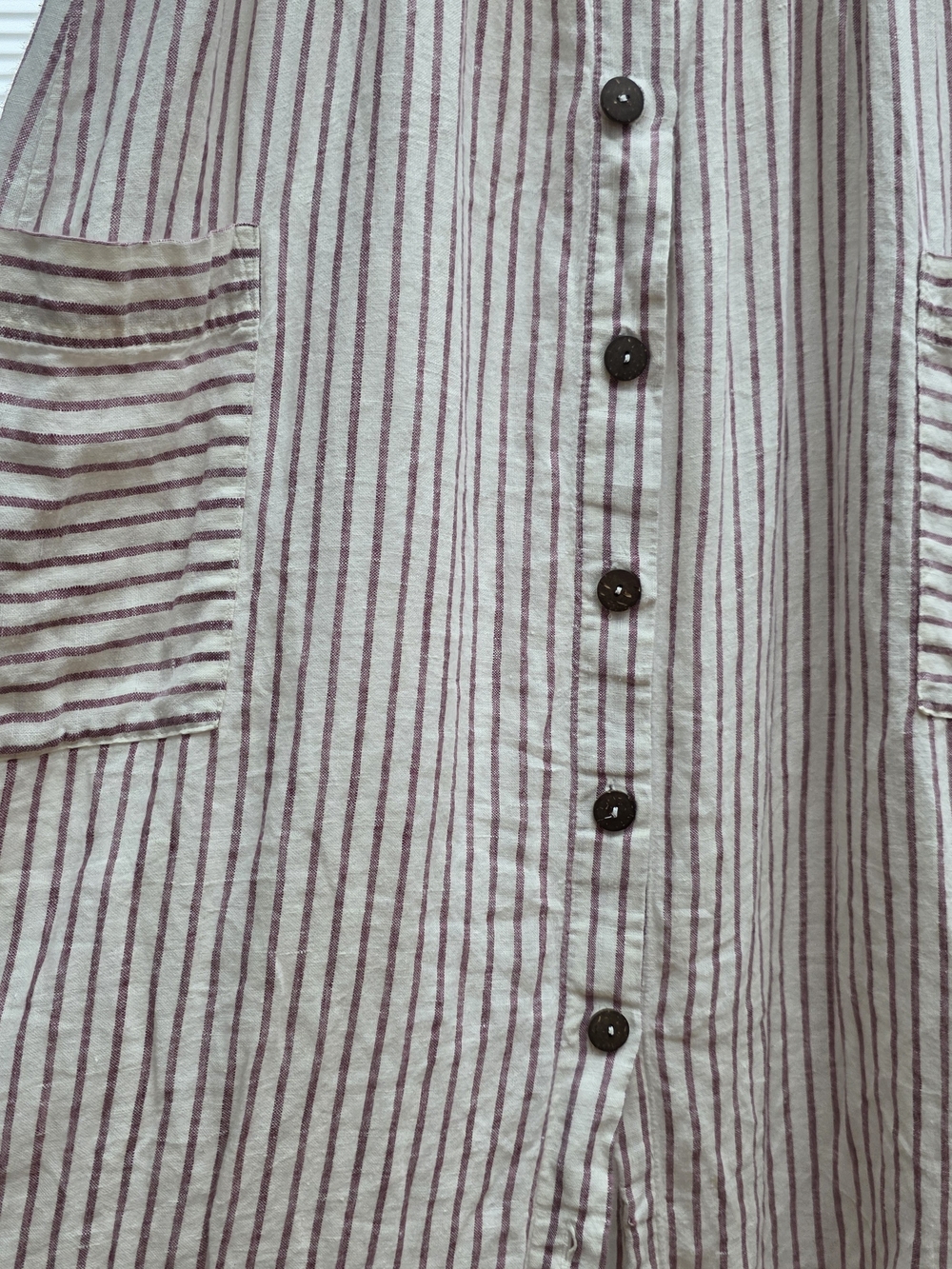 Artisan Ny Cream Pink Red  Striped Button-Front Midi Dress Linen 8 - Picture 7 of 8